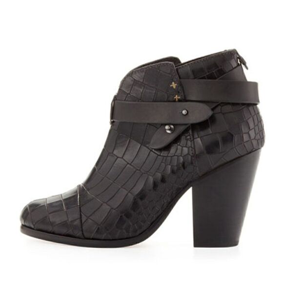 Rag & Bone Harrow Black Croc Embossed Leather Ankle Boots - Picture 1 of 7